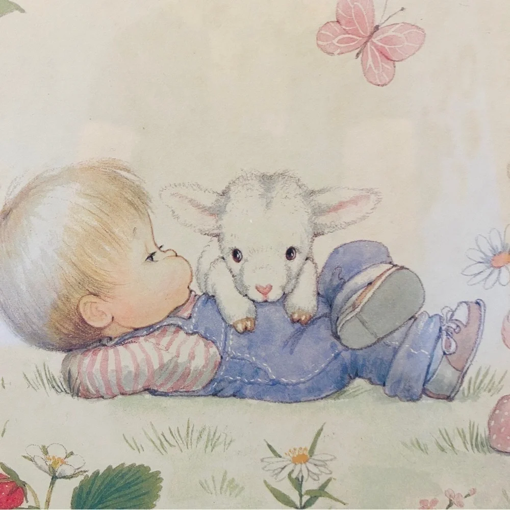 23RD psalm Christian nursery art pale yellow children strawberries lamb - Picture 10 of 12